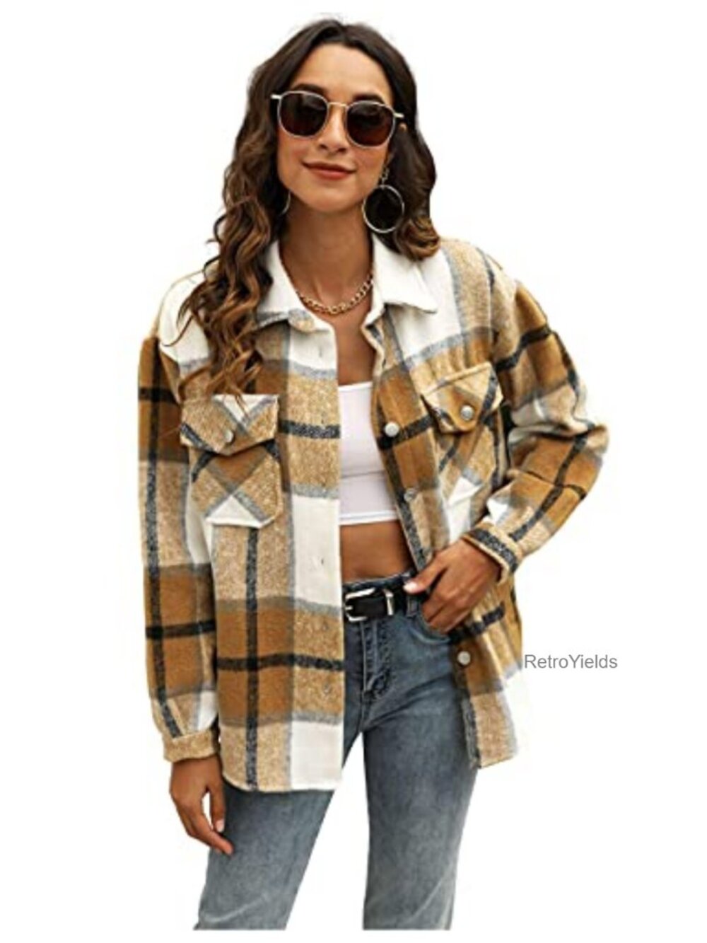 Plaid Shacket Oversized Button Down Flannel Shirt Jacket Fall Layer